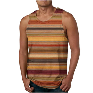 Débardeur Homme Nouvelle Qualité Rayé Imprimé 3D – Idéal pour l'Été, Tenue Décontractée Quotidienne, Vacances, Gilet Ample et Confortable - Product Image 2