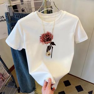 New 2026 Cotton <b>White</b> Printed Breathable T-Shirt wholesale Women's Classic Fit V Neck T-Shirts Women t Shirt Women Solid V Neck - Product Image 5