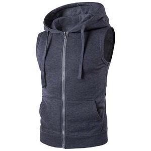 Sudadera sin mangas con capucha y cremallera para hombre, color sólido, estilo casual, tejido French Terry, corte regular, para otoño. - Product Image 1