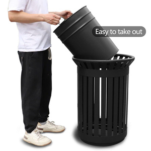 <b>Outdoor</b> Open Top Slatted Metal Sturdy Trash <b>Bin</b> Park Commercial Waste Container <b>Rubbish</b> <b>Bin</b> Barrel Hotels OEM ODM Manufacturer - Product Image 2