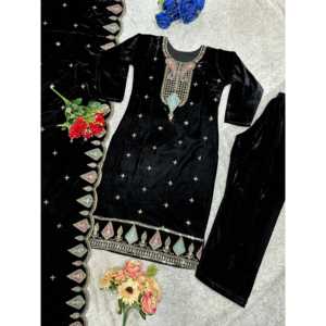 Ensemble haut, bas et dupatta brodé pour femmes, idéal pour les fêtes - Product Image 3