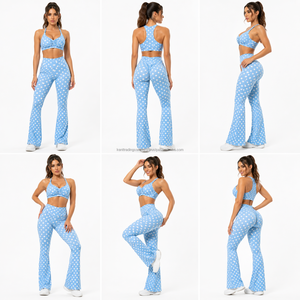 Custom Private Label Front Polka Dot Sublimated High-Waisted Quick Dry Breathable Plus Size Yoga Set 2-Piece Sports Bra Bootcut - Product Image 1