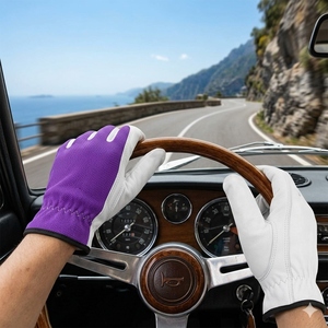 Guantes de Trabajo de Alta Calidad en Cuero de Cabra y Malla Morada con Puño Elástico Fruncido para Jardinería y Uso General - Product Image 2