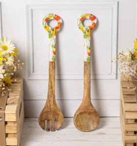 Cuchara de madera artesanal de primera calidad con diseño impreso único para servir ensaladas, duradera y reutilizable. - Product Image 6