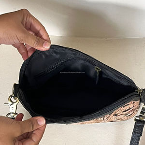 Premium Hand Tooled Leather Crossbody Handbags Floral Carved Design Women Western Style Compact Genuine Leather <b>Shoulder</b> Bags - Product Image 6