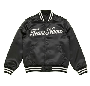 Blouson Bomber en Satin Noir Personnalisé pour Homme avec Logo Brodé, Veste d'Hiver Décontractée Coupe-Vent Unisexe, Blousons Letterman d'Extérieur - Product Image 4