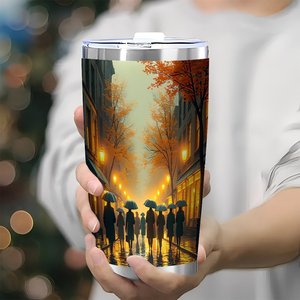 Gobelet isotherme en acier inoxydable 20 oz à double paroi avec design d'art urbain automnal - Product Image 3