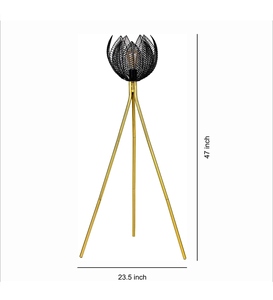 Lámpara de pie de lujo con trípode de hierro y pantalla metálica en acabado dorado y negro, OEM, ODM, bajo MOQ, precio de fábrica, venta al por mayor, suministro a granel. - Product Image 5