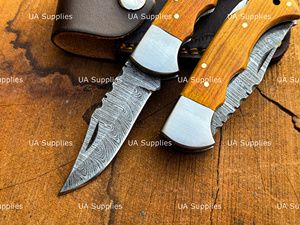 Industrial Grade Damascus Steel Back <b>Lock</b> Pocket Folding Knife Handmade Custom Logo Wholesale Factory OEM ODM Olive Wood Handle - Product Image 5