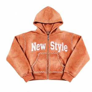 Sudadera con capucha de algodón French Terry con cremallera y pedrería, con efecto deslavado y logo personalizado, para venta en línea - Product Image 6
