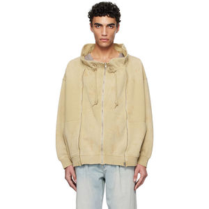 Sudadera con capucha y cremallera para hombre, OEM personalizada, verde, extragrande, con efecto desgastado, estampado integral y mangas bordadas - Product Image 1