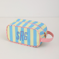 Sac de Maquillage Femme en Gros, Trousse de Toilette de Plage avec Bordure, Broderie Initiale Personnalisée, Fermeture Éclair, Sac Cosmétique Rayé Personnalisé