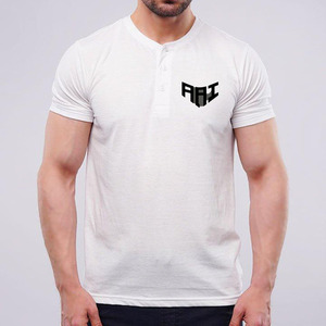 T-shirt décontracté en coton uni pour homme, coupe ample, avec patte de boutonnage, fabrication OEM/ODM, vente en gros, marque privée - Product Image 1