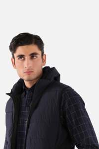 Gilet matelassé noir à capuche pour homme, fermeture éclair, vêtement d'extérieur décontracté d'hiver, coupe-vent sans manches - Product Image 3