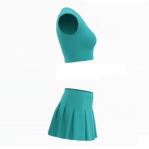 Conjunto de práctica de porristas de dos piezas color verde azulado: falda plisada y top corto con mangas casquillo, uniforme de poliéster y elastano para adulto. - Product Image 3