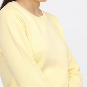 เสื้อสเวตเตอร์คอกลมสีเหลืองสำหรับผู้หญิง แขนยาว ผ้าฝ้ายถัก สวมใส่สบาย สีพื้น สำหรับฤดูใบไม้ร่วง - Product Image 4