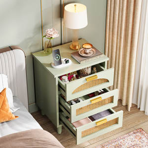 Set of 2 3-Drawer Rattan <b>Nightstands</b> Elegant Bedroom Furniture - Product Image 2