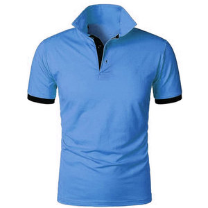 Men's Solid Blue Short Sleeve Cotton Knitted Anti-Wrinkle Breathable Casual Button-Up Embroidered Regular Fit Shirt - Product Image 1