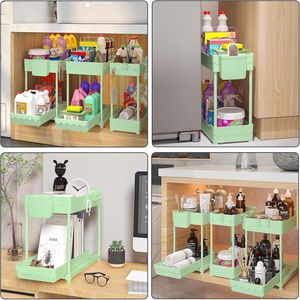 ชุดจัดระเบียบลิ้นชักอเนกประสงค์ 2 ชั้น 3 ชุด สำหรับจัดเก็บใต้ซิงค์ในครัวและห้องน้ำ ลิ้นชักเลื่อนสำหรับจัดระเบียบตู้ - Product Image 1