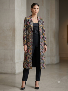 Women's Embroidered Long Coat Abstract Geometric Pattern cotton Fabric Medium <b>Weight</b> for jacket long <b>dress</b> long coat abaya burkh - Product Image 1