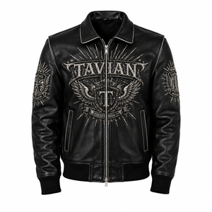 Veste en cuir véritable pour homme de haute qualité, personnalisable, écologique, coupe-vent, style streetwear, avec fermeture éclair et logo frontal. - Product Image 1