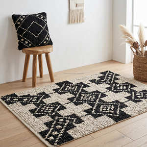 Alfombra Geométrica Boho Blanca en Zigzag, Alfombra Rectangular de Algodón Hecha a Mano, Antideslizante para Sala de Estar, Pelo Mediano, Beige - Product Image 4