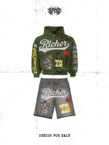 Ensemble sweat à capuche zippé et short pour homme Richer, style streetwear oversize en polaire polyester avec imprimé par sublimation – En promotion - Product Image 3