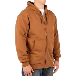 Sweat-shirt zippé pour homme, marron, avec logo frontal, coupe-vent, écologique, col châle, coupe classique, uni, 100% coton molletonné, décontracté, hiver - Product Image 4