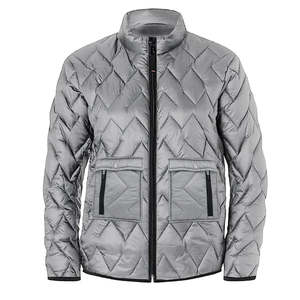 Veste matelassée bleu marine pour homme, col montant, fermeture éclair, vêtement d'hiver décontracté, matière polyester, design coupe-vent - Product Image 2