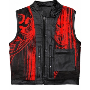 Custom <b>Men's</b> Genuine Cowhide <b>Leather</b> Motorcycle Club Vest Stand Collar Sleeveless Biker Riding <b>Waistcoat</b> OEM ODM Manufacturer - Product Image 5