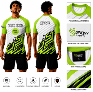 เสื้อรัดกล้ามเนื้อสำหรับชกมวย SINEWY แบบยูนิเซ็กซ์ แขนสั้น แห้งเร็ว กระชับรูป ผลิตจากโพลีเอสเตอร์ 100% สีเขียวขาว พิมพ์ลายโลโก้ทีมด้านหน้าด้วยเทคนิค Sublimation - Product Image 1