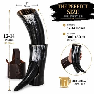 Cuerno Vikingo Artesanal para Beber, Hecho a Mano con Cuerno Natural de Buey/Vaca, Alta Calidad, Logotipo Personalizado, Arte Folclórico, Ideal para Cerveza, Tradicional, para Mead - Product Image 2
