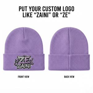 Bonnet pour homme en acrylique tricoté premium 280 GSM, chaud et extensible, avec revers, pour l'hiver, avec logo personnalisé en strass thermocollé, couleur violet - Product Image 1
