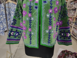 Women's O-Neck Full Sleeve Breathable <b>Velvet</b> <b>Jacket</b> Hand Drawn Printed Floral Stripe Pattern Cotton Lining Winter Prairie Chic - Product Image 5