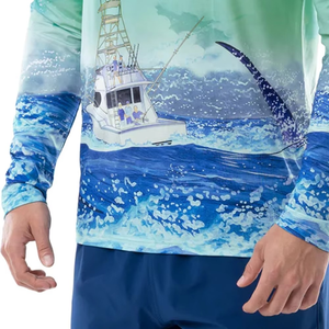 เสื้อตกปลาแขนยาวคุณภาพสูง UPF50+ แห้งเร็ว ผลิตจากโพลีเอสเตอร์ ลายพิมพ์มหาสมุทร รับสกรีนโลโก้ เสื้อผู้ชาย จำหน่ายจำนวนมาก - Product Image 5