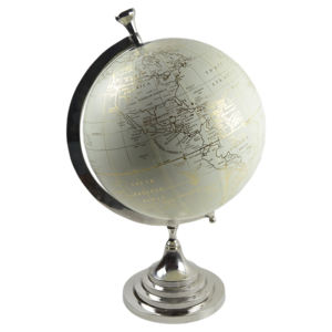 Globo Terráqueo Blanco de 36 cm con Base de Metal y Acrílico, Diseño Clásico, Acabado Pulido, Mapa del Mundo - Product Image 4