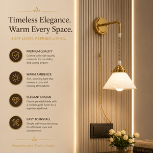 Modern Brass Swing Arm <b>Wall</b> Lamp Adjustable LED <b>Wall</b> <b>Sconce</b> Pleated Glass Pendant Light for Bedroom Living Room Hotel Reading - Product Image 5