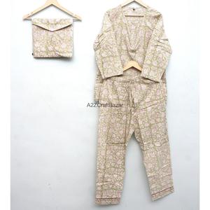 100% Pure Indian Cotton <b>Pyjama</b> Set <b>for</b> Women Ultra Soft Floral Print Elegant Short <b>for</b> <b>Summer</b> Season Trousers Shirts Front - Product Image 4