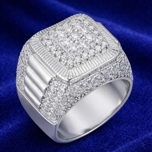 Bague Signet Carrée en Diamant CZ Glacé, Style Hip Hop, Bague de Fiançailles, Bague de Mariage, Cadeau Diamant, Bague Unisexe Homme/Femme, Bague d'Anniversaire - Product Image 1