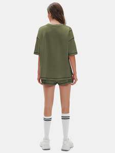 Conjunto de Camiseta de Manga Corta y Pantalones Cortos para Mujer, Estilo Casual, Ecológico, para Verano, Dos Piezas, Ropa de Salón, Conjunto a Juego, Venta al Por Mayor - Product Image 5