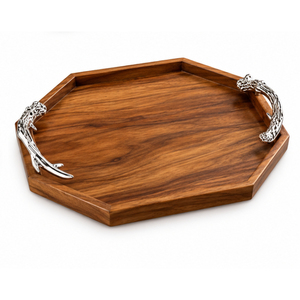 Plateau de service rectangulaire en bois avec poignées en laiton doré de luxe, style vintage, pour ottoman et décoration intérieure - Product Image 6