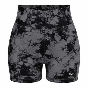 Shorts de sport taille haute tie-dye pour femme, anti-transparence, extensibles, pour gym et yoga, avec logo personnalisé, vente en gros, OEM, shorts de yoga personnalisés - Product Image 1