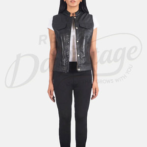 Chaqueta de Cuero Auténtico Negra para Mujer, Estilo Motero, Corte Ajustado, Hombros Acolchados, Chaqueta Bomber de Piel de Oveja, Ropa Exterior Informal - Product Image 4