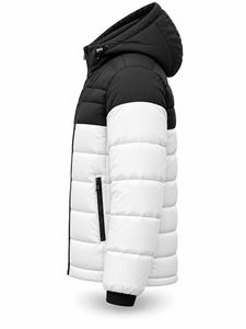 Men's Black White Color Blocking Hooded Puffer <b>Jacket</b> Winter Windproof Waterproof Quick Dry <b>Casual</b> Zipper Front Thick Polyester - Product Image 3