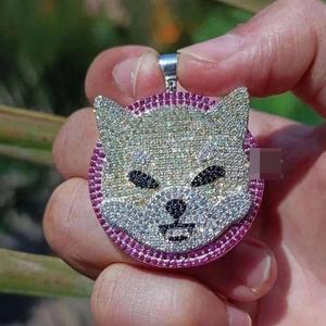 Shiba Inu <b>Dog</b> Pendant Moissanite Pavé Necklace <b>Charm</b> Pink Ruby Halo - Product Image 4