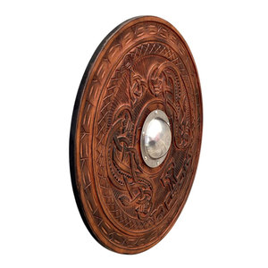 Escudo Redondo Vikingo de Madera Resistente, Artesanía Nórdica Tradicional Hecha a Mano para Accesorios de Disfraces y Colección - Product Image 6