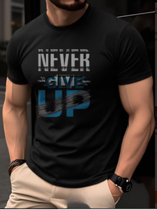Camiseta Gráfica de Algodón Personalizada de Alta Calidad para Hombre, con Estampado de "Never Give Up", Estilo Urbano, Manga Corta, Corte Ajustado, Informal, para Verano - Product Image 3