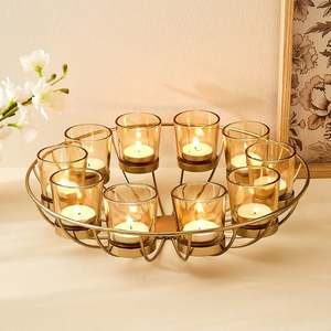 Decoraciones de Iluminación para Diwali 2026, Portavelas de Metal con Forma de Loto, Hecho a Mano, Duradero, para 10 Velas de Té - Product Image 1