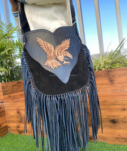 2024 Wholesale High Quality Hand Tooled Suede Leather Fringe Crossbody <b>Bag</b> Eagle Tooling Hippie Boho Women's <b>Large</b> <b>Shoulder</b> <b>Bags</b> - Product Image 2