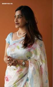 Ensemble Saree-Blouse en Lin de Qualité Supérieure avec Impression Numérique et Bordure Découpée, Design Moderne – Achetez en Ligne en Inde - Product Image 2